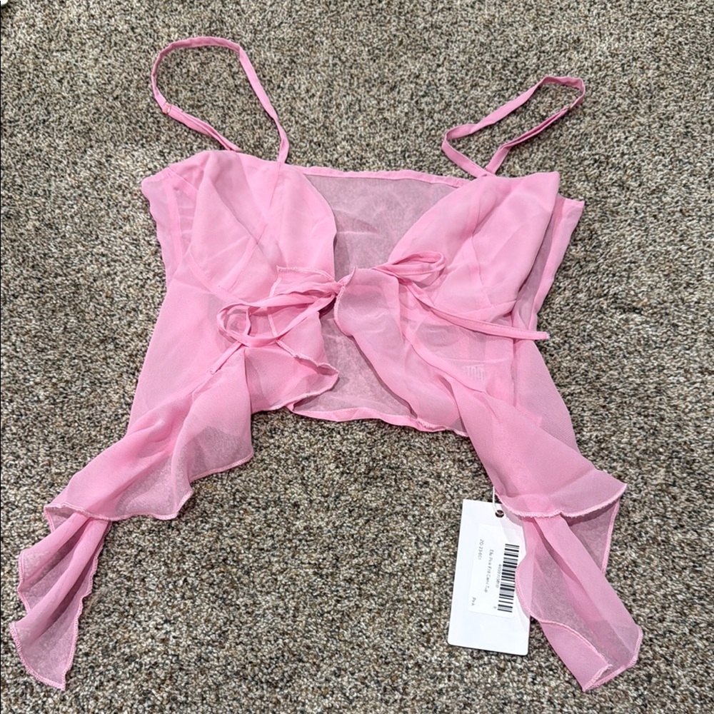 Pink Sheer Ruffle Crop Top